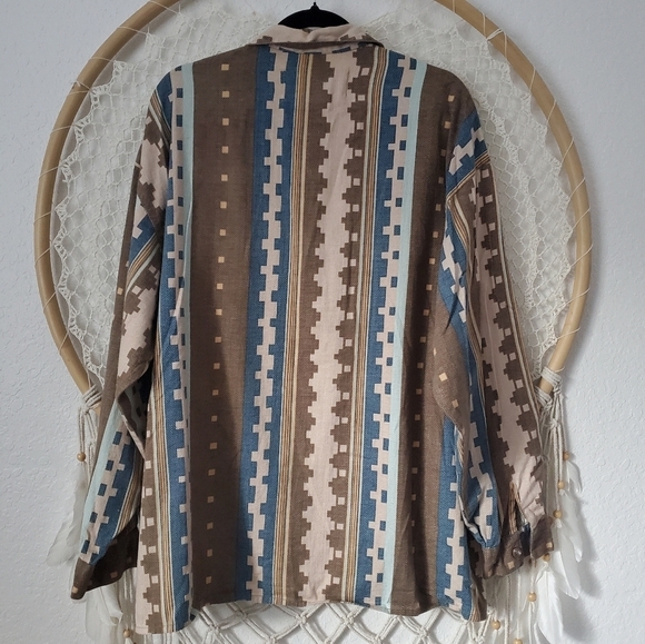 Vtg 90s Y2K Tangibles Full Zip Front Aztec Western Equestrian Shirt Shacket L - Picture 2 of 8